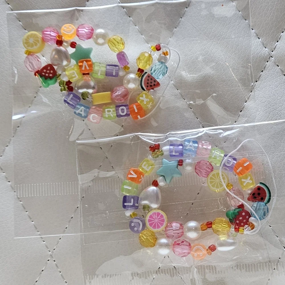 SET (2) LACROIX Beaded New Wrist Phone Charms with Fruit & Color Beads